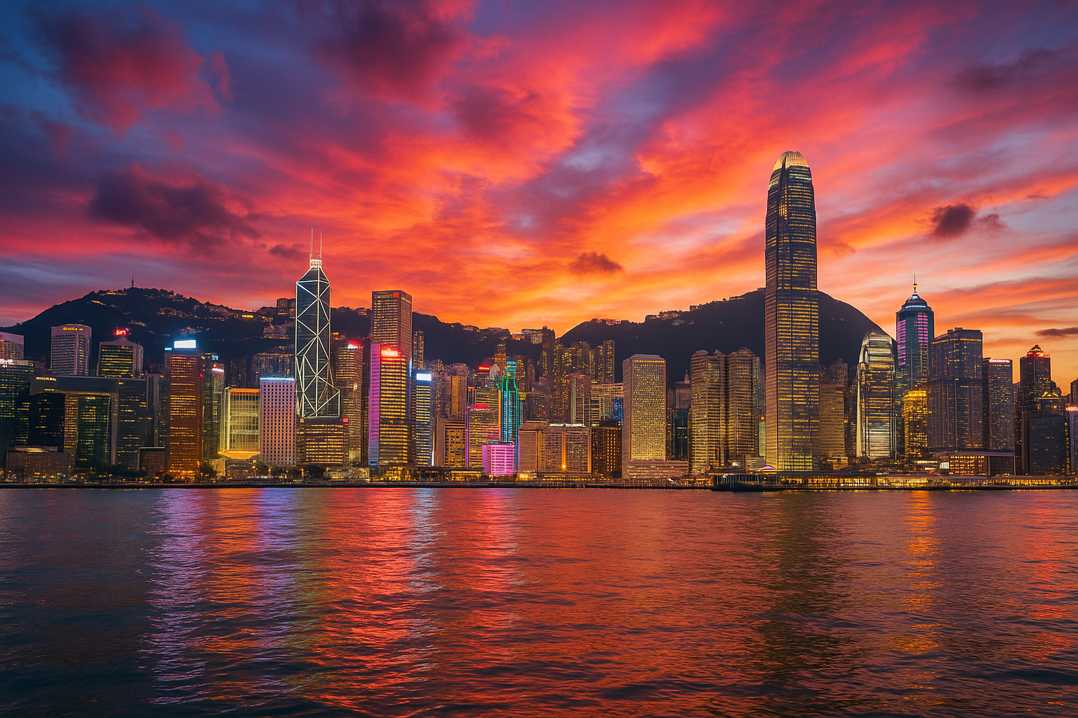 Vibrant Hong Kong skyline